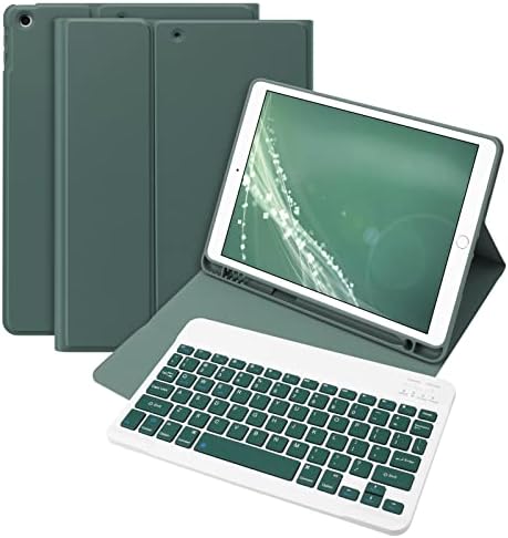 Bettdow Detachable Wireless Color Keyboard Case with Pencil Holder, Case with Keyboard for 10.2 Inch iPad 9th Generation 2021/8th Gen 2020/7th Gen 2019 Support Auto Sleep/Wake (Dark Green)
