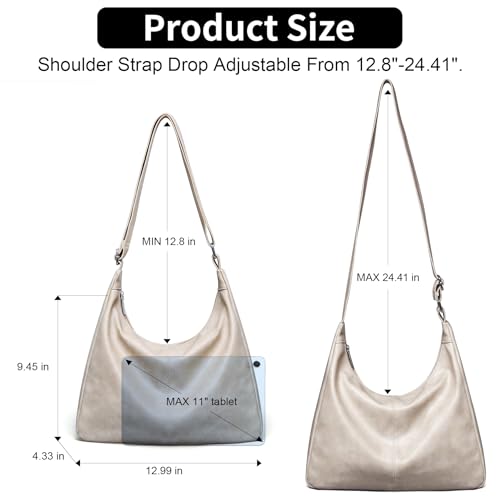 Image of Hobo Bags for Women Vegan Leather Purses Slouchy Shoulder Bag Tote | Trendy Crossbody Foldable Travel Vintage Ladies Everyday Purse, Adjustable Strap, 5 Pockets, 1 Built-in Key Leash