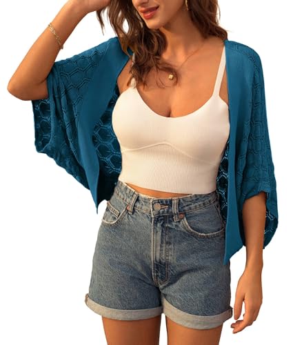 Image of GRACE KARIN Summer Cropped Cardigan for Women 2026 Batwing Sleeve Crochet Bolero Shrug Sweaters Lightweight Beach Boho Kimono