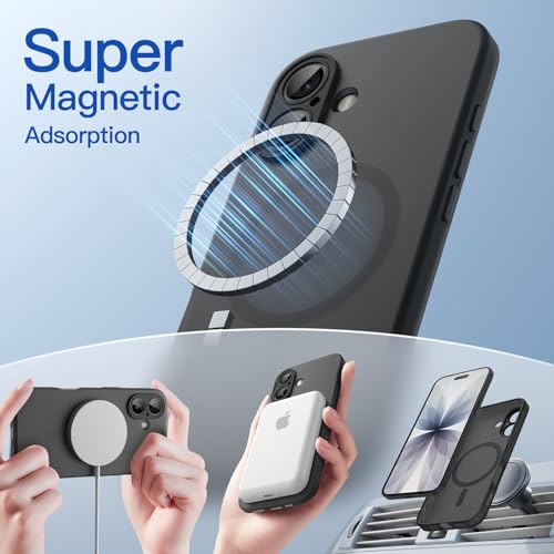 Image of JETech Magnetic Matte Case for iPhone 17, Black | Compatible with MagSafe, Translucent Frosted Soft TPU Cover, Anti-Yellowing, Anti-Fingerprint, Shockproof
