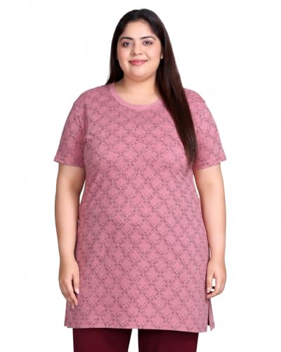 Image of In Love Women's All-Over Printed Cotton Plus Size Longline T-Shirt with Pockets