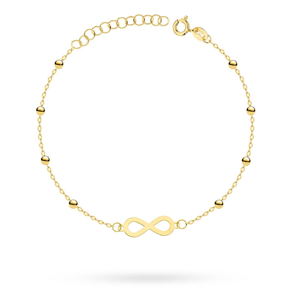 MARKO Armband Damen 333 Gold Unendlichkeit mit Kugeln - Echtgold Armband 8 Karat - Goldarmband Damen verstellbar 16-19 cm - Symbol Schmuck Geschenk für Frauen