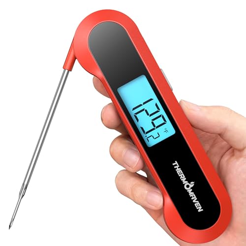 ThermoMaven Professional 0.5 Sec Instant Read Meat Thermometer Digital, NIST Certified ±0.5℉ Accuracy, Auto Rotate Large LCD Display, Waterproof Cooking Thermometer for Baking Grill BBQ Smoker Oven | 0.5 Sec Read Time, NIST Certified ±0.5℉ Accuracy,