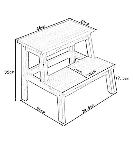 Escalera taburete de madera maciza para hogar: taburete de 2 niveles color blanco 3