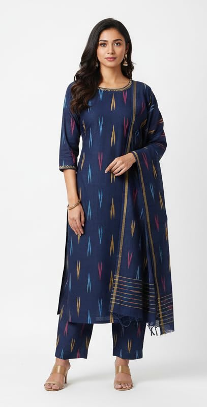 Image of Cotton Pochampally ikat unstitched blouse, Kurthi, long frock fabric material for women (1 meter, 2 meters & 3 meters)