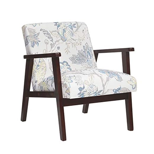 SONGMICS Leisure Chair with Solid Wood Armrest and Feet, Mid-Century Modern Accent Sofa, for Living Room Bedroom Studio, Floral White