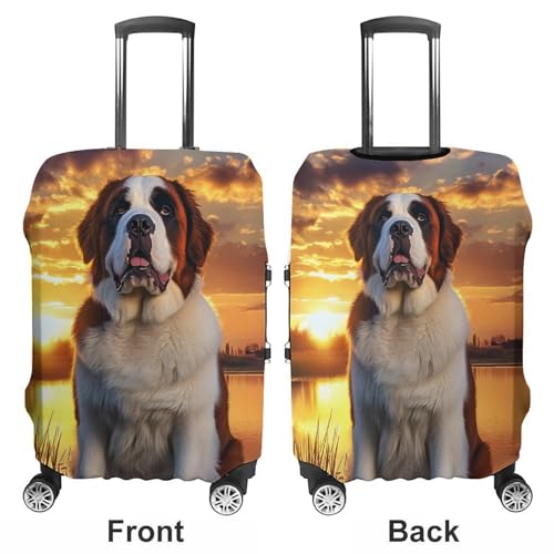 Saint Bernard Dog Sunset Travel Luggage Cover for Suitcase 19-32 Inches Elastic Washable Baggage Protector3