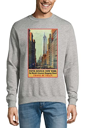 Fifth Avenue New York Retro USA Travel Poster Cotton Sweater Pullover Pullover Gris, gris, XXL