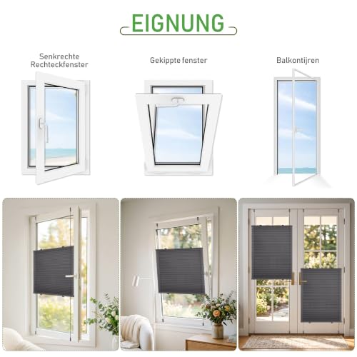 Deswell Plissee ohne Bohren Klemmfix Anthrazit B115 x H110cm Plisseerollo Sonnenschutz und Sichtschutz Jalousien Easyfix Plissees… – Ansicht 4