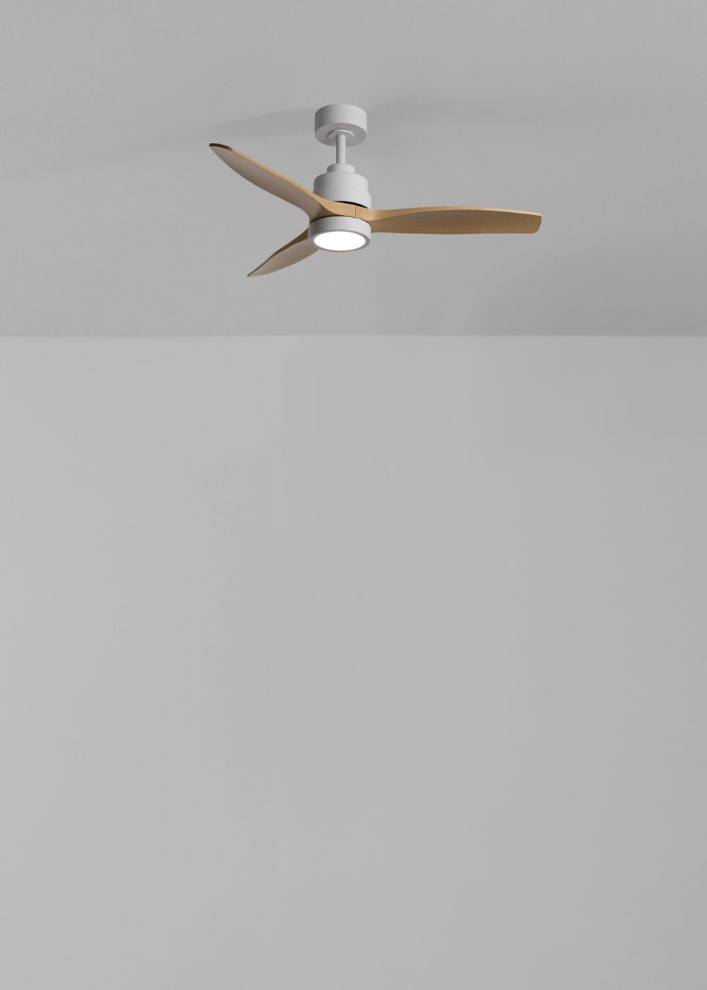 CREATE / WINDSTYLANCE S/Ventilador de techo ABS con luz blanco aspas efecto madera clara con mando/ 40W, Silencioso, Ø112 cm, 6 velocidades, temporizador, verano-invierno, doble altura, motor DC