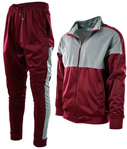 Mens Athletic 2 Piece Tracksuit Set (M, 850-Burgundy)