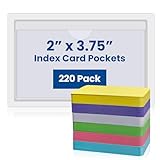 LECEHIVO 220 Pcs Self Adhesive Index Card Pockets with Top Open Multicolor Cards Clear Plastic Labels Holders for School Office Organizing Labeling Index Cards Photos(3.75 x 2 Inch)