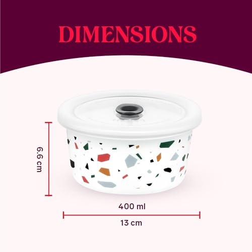 Image of Larah by BOROSIL Confetti 2 Pcs Storage Bowl, 400 ml Each, Opal Glass Storage Container with Air Tight Lid | Microwave & Dishwasher Safe