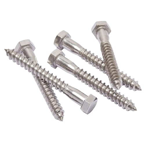 Image of Bolt Dropper 25 Pack 3 /8 x 4 Inch Stainless Steel Lag Bolts - Hex Head Screws with Coarse Threads - Heavy Duty 304 Grade Rust Resistant Coach Bolts for Wood and Outdoor Projects - Plain Finish