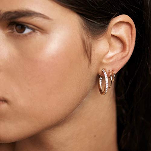 Image of Obidos 14K Gold Plated Illusion Stud Earrings for Women | Triple Huggie Hoop Earrings for One Hole| Trendy Simple Hypoallergenic Fashion Accessories Gold Jewelry Gifts for Womens