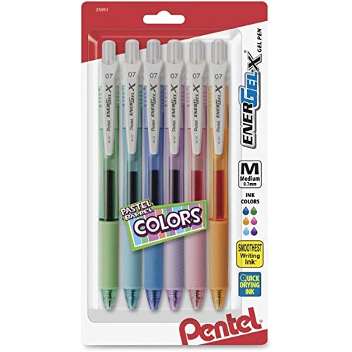 Pentel Energel-X Pastel Barrels Retractable, Medium Line, Assorted Ink Colors Pack of 6 (BL107FBP6M)