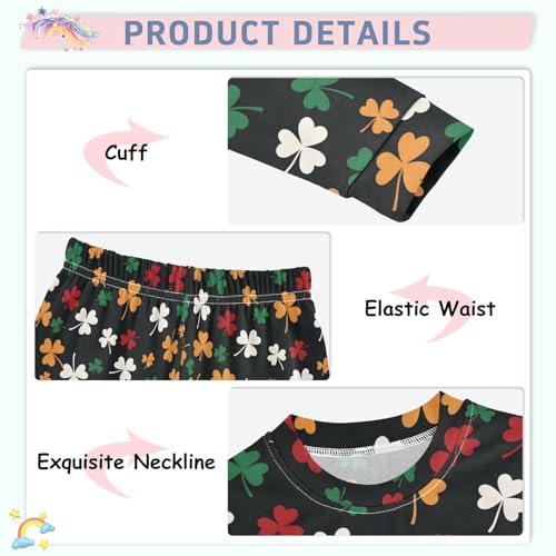 Pajama Sets Long Sleeve Colorful Clover Shamrock Soft Comfy Sleepwear 2 Piece PJS 3-8T4