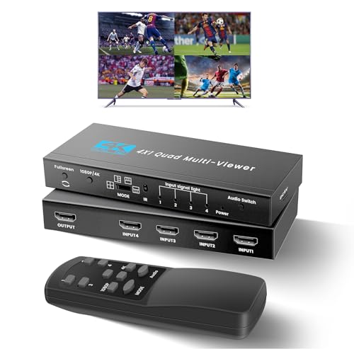 Image of 4K HDMI Multiviewer Switch 4x1, NEWCARE 4 in 1 Out Seamless HDMI Quad Multi-Viewer Switch with IR Remote,Split Screen TV Supports 5 Viewing Modes, 4k@30hz, 1080P,Downscaler, 36bit, 10.2Gbps.