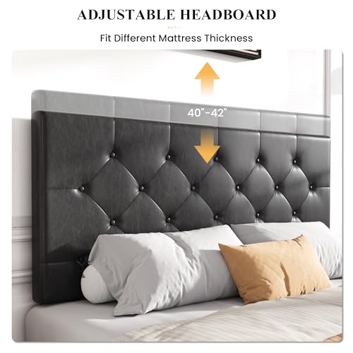 image for SHA CERLIN Upholstered Full Size Platform Bed Frame with 4 Storage Dra