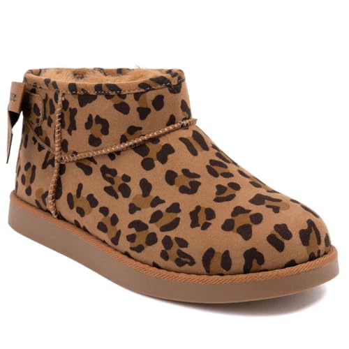 Juicy Couture Botas de inverno femininas sem cadarço, quentes, de microcamurça, isoladas, modernas, botas de neve para uso ao ar livre - Olden, Leopardo-kelsey, 37