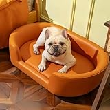 【Factory Seconds】Fully Functional (Mismatched Feet) - Heavy Discount，Large Dog Sofa Bed Faux Leather Dog Sofa Couch Big Fancy Doggy Furniture Style Beds Mattress Orthopedic for Giant Breed (Orange)