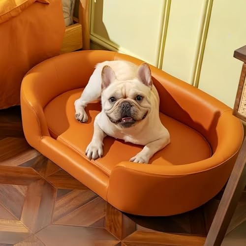 【Factory Seconds】Fully Functional (Mismatched Feet) - Heavy Discount，Large Dog Sofa Bed Faux Leather Dog Sofa Couch Big Fancy Doggy Furniture Style Beds Mattress Orthopedic for Giant Breed (Orange)