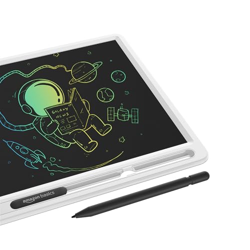 Image of Amazon Basics Writing Tablet with 15-inch Rainbow Colour LCD Screen and Stylus Pen for Kids & Adults (White)