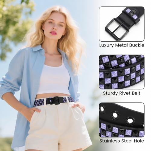 Image of Studded Belt, Metal Punk Rock Rivet Belt with Bright Pyramid Studded for Women Men