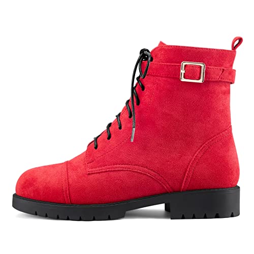 NobleOnly Women Chunky Block Low Kitten Heel Round Toe Ankle Boots Short Bootie Lace-up Zipper Classic Shoes2