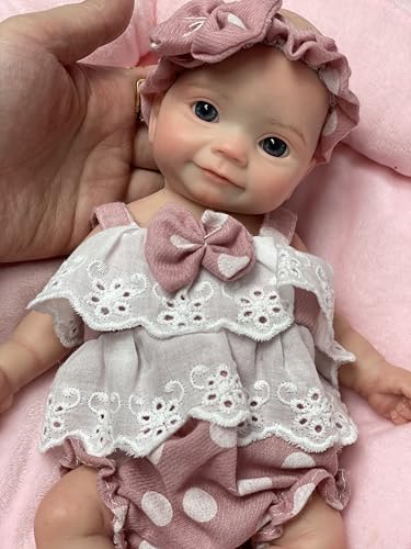 Muñeca bebé silicona 26 cm boca móvil ojos abiertos miniatura 5