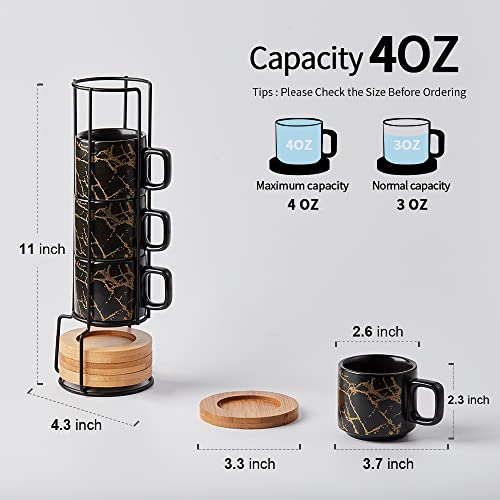 Luka Porcelain Espresso Cup With Saucer And Metal Stand, 4 Ounce Stackable Ceramic Demitasse Espresso Mugs Cups Set For Latte,Coffee,Cafe Mocha,Tea(Set Of 4) #TOP4