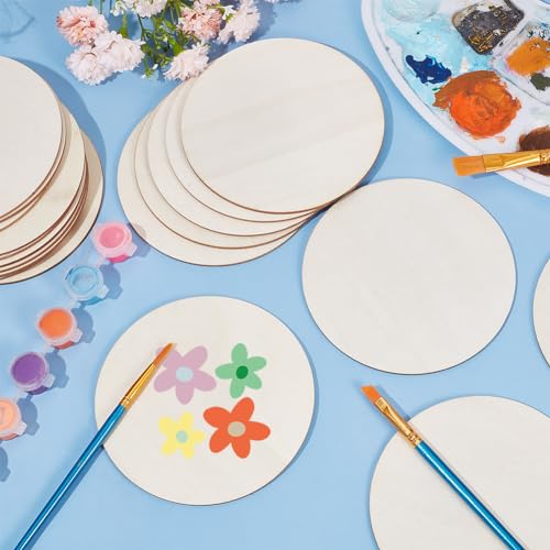 NBEADS 20 Pcs Wooden Unfinished Round Circles - Image 4