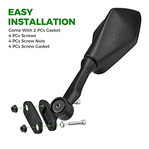 Kemimoto Compatible With Ninja 300 Mirrors Motorcycle Rear View Mirror Compatible With Ninja 250 Zx 6R 636 300R Ex300 Abs 2011-2018 / Ninja 400 2018-2023 #TOP3