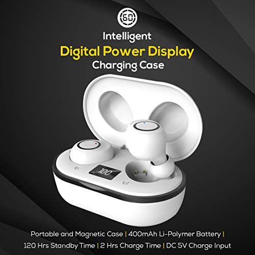 Image of pTron Bassbuds Jets True Wireless Bluetooth 5.0 in-Ear Headphones,20Hrs Total Playback with Case,Deep Bass,Touch Control,Ipx4 Water Resistant,Voice Assistant,Built-in Mic & Digital Display (White)