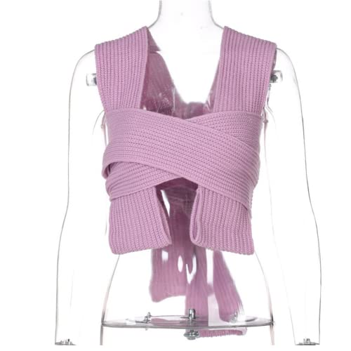Image of JUMISEE Women's Sexy Wrap Around Strappy Crop Top Knit Multi Wear Sweater Tank Tops Sleeveless Bandage Vest