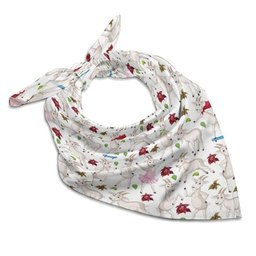 TZTTZT Bandanas for Women Men - Cute Funny Goat Cartoon Flower Silk Bandana Headband Handkerchiefs Face Mask Scarf 25 x25