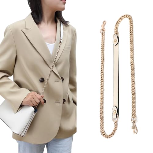 Image of jiesinlov Purse Leather and Chain Bag Shoulder Strap Replacement Crossbody for Handbags,43 Inches in Length(Gold-off white)