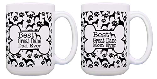 Best Great Dane Dad and Mom Ever Mug Set Bone and Paw Print Pattern 2 Pack 15-oz Cups 15oz Mugs