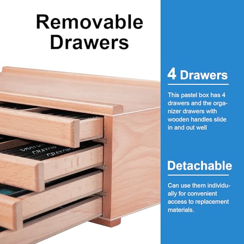 Image of Falling in Art 4 Drawer Artist Supply Storage Box, Wooden Pastel Storage Box, Portable Organizer Box for Pastels, Pencils, Markers, Brushes and Art Supplies