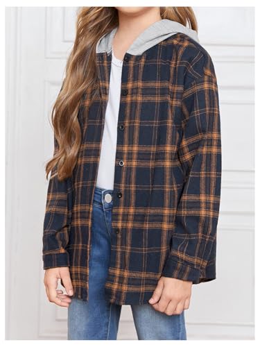 Milumia Girl's Plaid Print Long Sleeve Hoodie Jacket Hooded Neck Button Down Outerwear2