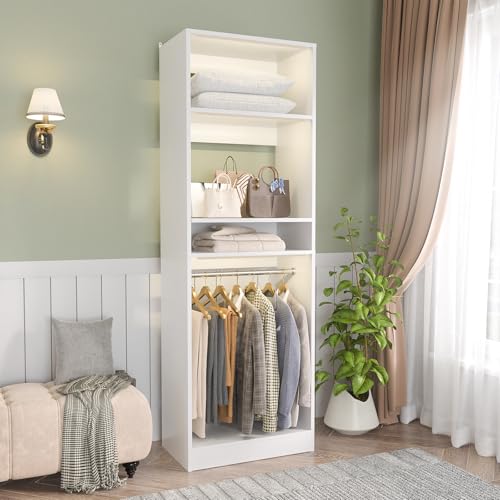 Unikito Freestanding Closet System, 25” Closet Organizer Wardrobe with Hanging Rods & Shelve, Adjustable Clothes Garment Rack, Sturdy Walk in Closet Tower, Easy Assembly, 25" W x 16" D x 80" H, White - Image 4