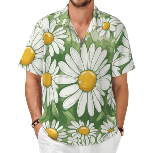 Chemise d'été manches courtes col boutonné homme motif marguerites vêtement de plage décontracté
