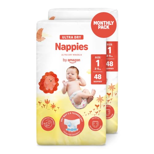 By Amazon Ultra Dry Windeln – Größe 1 (2kg–5kg) – 96 Stück (2 Packungen mit 48 Stück) – Ansicht 1