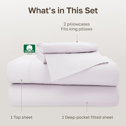 Image of California Design Den 500TC 100% Cotton King Sheets Set, Pale Orchid | Good Housekeeping Seal, OEKO-TEX Certified, Silky-Soft Sateen Weave, 4pc Set, 16 inch Deep Pockets, For Hot Sleepers, All-Season