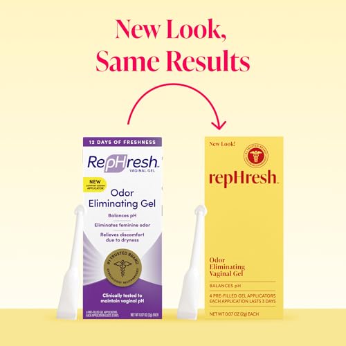Image of Rephresh Odor Eliminating Vaginal Gel, Fragrance Free, Balances Vaginal pH, Odor Control Up to 3 Days, 4 Pre-Filled Applicators (Pack of 2)