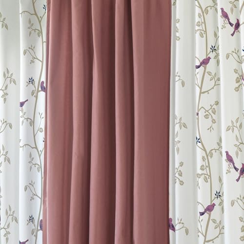 Image of Tranquebar Curtain Co. Window Curtains 5 Feet, 60-65% Room Darkening, Pink Bird Print,Cotton Curtains for Window,Cotton Curtains 5 Feet Set of 3,BackTab Loops,Design Yori Red combo (152 cm) - Set of 3