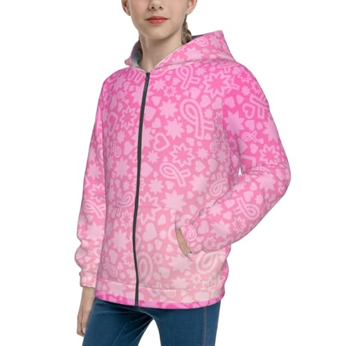 Breast Cancer Pink Ribbons Awareness Kids Pullover Hoodies Boys Zip Up Sweatshirts Girls Athletic Clothes with Pocket