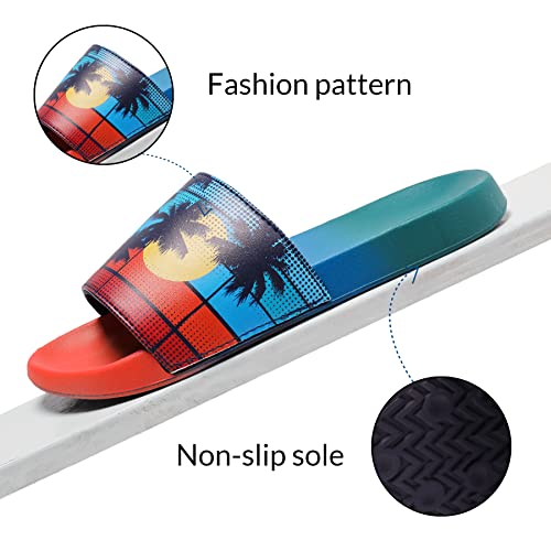 Veittes Kid's Girl Boy Pool Slide Sandals, Slip On Bling Bath Shower Beach Sliders For Younger Older Children.(2008001-2,Bl/Yl,11) #TOP2