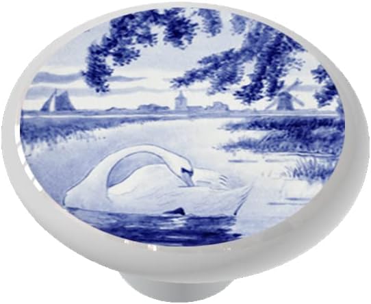 Delft Blue Bird Scenes 2 Ceramic Drawer Knob