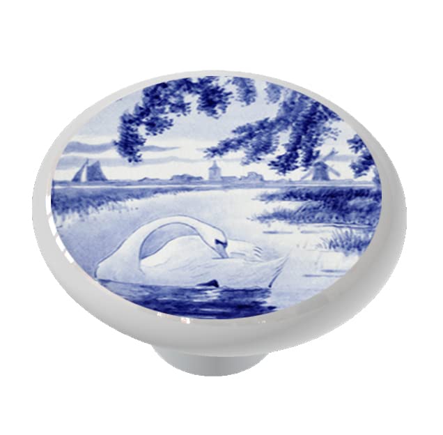 Delft Blue Bird Scenes 2 Ceramic Drawer Knob